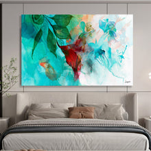 Load image into Gallery viewer, Turquoise Floral & Aquatic Abstract Painting on Canvas DKH538