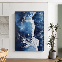 Load image into Gallery viewer, Textured Blue and White Ocean Waves Acrylic Art - Suited for Nautical - themed Living Room & Coastal Spa LargeART0669