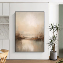 Load image into Gallery viewer, “Misty Lake at Dusk in Neutral Tones” - Beige, Grey, Brown Abstract Art on Canvas DKH1252
