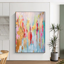 Load image into Gallery viewer, “Colorful Dreamscape Abstract” - Pink, Blue, Gold Abstract Art on Canvas DKH1340