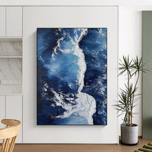 Load image into Gallery viewer, “Blue Ocean with White Impasto” – Deep blue ocean, white impasto forming wave - like shapes. DTP335