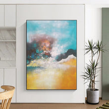 Load image into Gallery viewer, Large - Scale Turquoise & Yellow Abstract Art for Beach House Living Room & Coastal Café LargeART0474