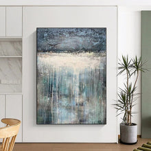 Load image into Gallery viewer, Oversized Dripping Gray - Blue Abstract Art for Bedroom & Wellness Center LargeART0467