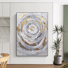Load image into Gallery viewer, “Gilded Spiral Textured Abstract” - Grey, White, Gold Abstract Art on Canvas DKH1286