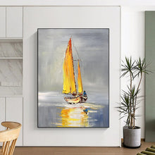 Load image into Gallery viewer, Impressionistic Abstract Sailboat Art, Yellow - Sailed Painting for Nautical Bedroom & Lakeside Cottage LargeART2198