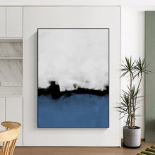 Load image into Gallery viewer, Monochromatic Black, White & Blue Abstract Painting, Perfect for Modern Office & Sleek Hallway LargeART1964