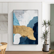 Load image into Gallery viewer, “Blue, White & Gold Abstract” - Luxe Abstract Art on Canvas DKH1527