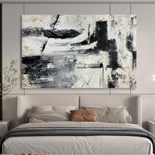 Load image into Gallery viewer, Hand - painted Black - and - White Abstract Blocks Acrylic Art for Modern Studio Apartment Accents LargeART1692
