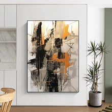 Load image into Gallery viewer, “Dynamic Black, Gray, and Orange Abstract” – Energetic Abstract with Bold Lines DTP116