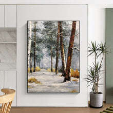Load image into Gallery viewer, “Snowy Forest Path in Winter” - White, Grey, Brown Landscape Art on Canvas DKH1274