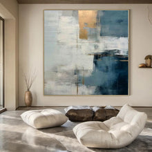 Load image into Gallery viewer, Blue - Gray with Gold Accents Abstract Canvas Painting, Perfect for Modern Living Room & Chic Office LargeART1205