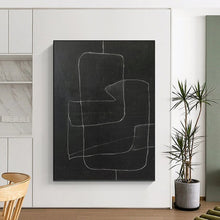 Load image into Gallery viewer, “White Lines on Black” - Black, White Abstract Line Art on Canvas DKH1150