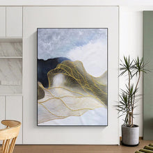 Load image into Gallery viewer, Oversized Gold Wave on White Abstract Acrylic Art for Coastal Bedroom & Spa Retreat LargeART0382