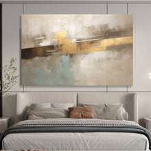 Load image into Gallery viewer, Hand - painted Beige, Gold, and Blue Abstract Layers Acrylic Art for Timeless Living Room Centers LargeART1714