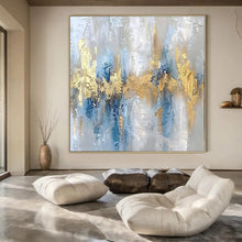 Load image into Gallery viewer, Gray - Blue - Gold Abstract Strokes Acrylic Art, Perfect for Minimalist Home & Office LargeART1011