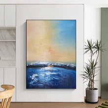 Load image into Gallery viewer, “Impressionistic Sunset Seascape” - Blue, Orange, Yellow Landscape Art on Canvas DKH1324