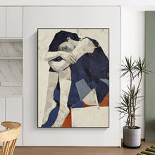 Load image into Gallery viewer, Cubist Abstract Figure Art, Geometric Blue - Toned Painting for Contemporary Living Room & Thought - Provoking Office LargeART2214
