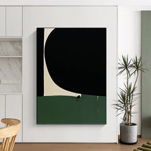 Load image into Gallery viewer, “Black, Green, and White Shapes” - Black, Green, White Abstract Art on Canvas DKH1214