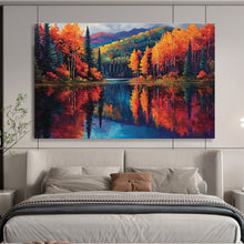 Load image into Gallery viewer, Autumn Landscape “Lake Reflections” Painting on Canvas, Vibrant Scenic Art DKH818