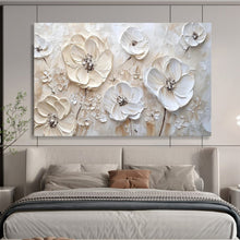 Load image into Gallery viewer, Hand - painted Extensive 3D White Flowers Acrylic Art for Sophisticated Dining Rooms LargeART1769
