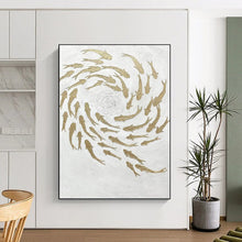 Load image into Gallery viewer, “Gold Fish on White” - Symbolic Abstract Art on Canvas DKH1544