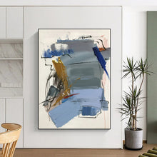 Load image into Gallery viewer, Blue - Gold Contrast Abstract Acrylic Painting, Ideal for Living Room Art Walls & Office Space Backdrops LargeART0804