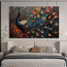 Load image into Gallery viewer, Textured Peacock “Colorful Plumage” Painting on Canvas, Ornate Wildlife Art DKH807