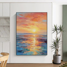 Load image into Gallery viewer, Vibrant Sunset Seascape Abstract Painting, Perfect for Coastal Bedroom & Tropical - Themed Lounge LargeART1904