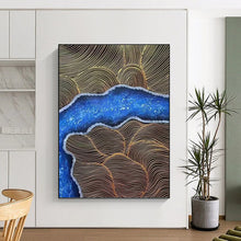 Load image into Gallery viewer, “Gold and Blue Abstract Wave” - Gold, Blue Abstract Art on Canvas DKH1345