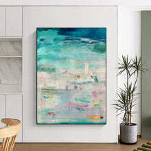 Load image into Gallery viewer, Turquoise & Pastel Abstract Collage Painting, Ideal for Coastal Living Room & Art - Inspired Café LargeART1843