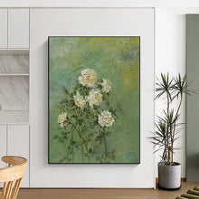Load image into Gallery viewer, Textured White Rose Abstract on Green, Perfect for Serene Bedroom & Peaceful Meditation Corner LargeART1987