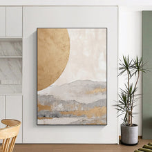 Load image into Gallery viewer, Custom Large Gold Sun and Mountains - Perfect for Zen - Inspired Living Room & Asian - Fusion Restaurant LargeART0745