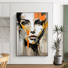 Load image into Gallery viewer, Abstract Expressionist Face Art, Gray - and - Orange Toned Painting for Edgy Bedroom & Artistic Lounge LargeART2215