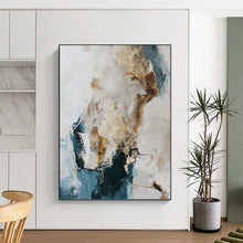 Load image into Gallery viewer, “Blue - Gold Abstract Harmony” Abstract Painting on Canvas, Coastal - Inspired Decor DKH1010