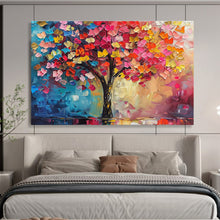 Load image into Gallery viewer, Colorful Tree “Patchwork Blossoms” Painting on Canvas, Whimsical Nature Art DKH858