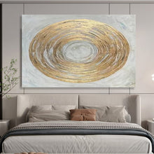 Load image into Gallery viewer, Golden Concentric Circles on Gray Abstract acrylic painting DLZ109