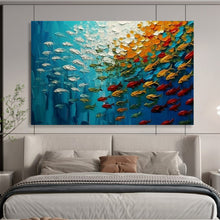 Load image into Gallery viewer, Hand - painted Vibrant Underwater Fish Swarm Acrylic Art for Lively Family Room Centers LargeART1689