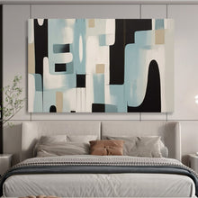 Load image into Gallery viewer, Hand - painted Blue, Black, and Beige Abstract Shapes Acrylic Art for Contemporary Hallway Displays LargeART1711