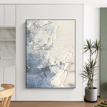 Load image into Gallery viewer, “Textured White and Blue Abstract Ice” - White, Blue, Grey Abstract Art on Canvas DKH1265