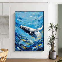 Load image into Gallery viewer, Blue and White Whale Abstract Painting, Ideal for Coastal Nursery & Ocean - Lover’s Den LargeART1881