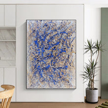 Load image into Gallery viewer, “Blue and White Drip Abstract on Beige” - Action - Painting - Style Art on Canvas DKH1580