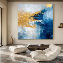 Load image into Gallery viewer, Blue & Gold Abstract Fusion Acrylic Art, Great for Hotel Lobby & Master Bedroom LargeART1009