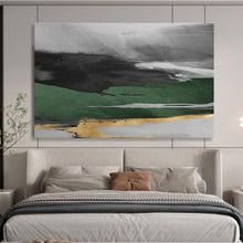 Load image into Gallery viewer, Gray - Green & Gold Abstract Painting on Canvas - “Mystic Horizon” DKH606