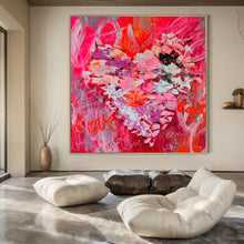 Load image into Gallery viewer, Pink Floral with “Love” Abstract Canvas Painting, Great for Romantic Bedroom & Cozy Café LargeART1197