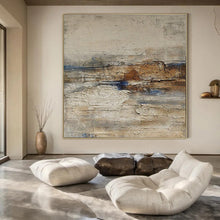 Load image into Gallery viewer, Neutral Textured Abstract with Blue and Brown Art for Coastal - inspired Living Room & Artisanal Café LargeART0969