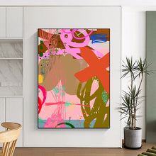 Load image into Gallery viewer, Playful Pink and Green Abstract Painting, Perfect for Creative Kids’ Playroom & Lively Café LargeART1857