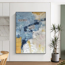 Load image into Gallery viewer, Blue and Gold Textured Abstract – Mixed - Media with Metallic Elements DTP255