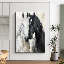 Load image into Gallery viewer, “Abstract Horse Duo” - Black, White, and Grey Animal Art on Canvas DKH1401