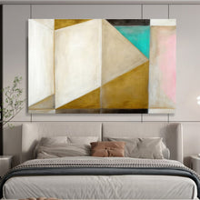 Load image into Gallery viewer, Geometric Abstract Painting with Gold, White, and Teal for Modern Dining Room & Art Gallery DKH283