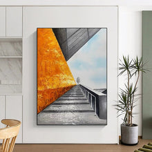Load image into Gallery viewer, “Industrial Staircase” – Surreal Architectural Oil Painting with Bold Color Contrast DTP281